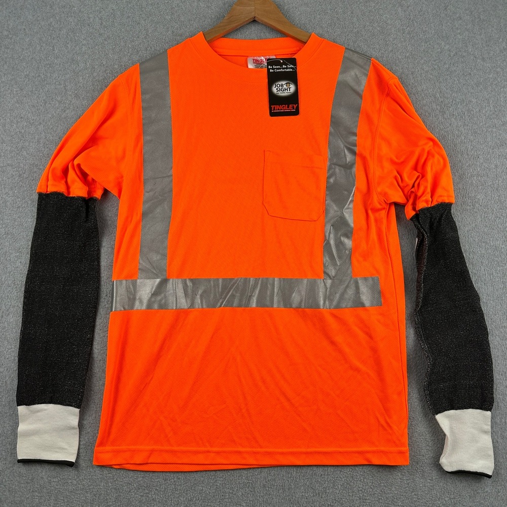Tingley Shirt Mens Medium Orange Job Sight S75029 Hi-Vis Reflective Cut Sleeves